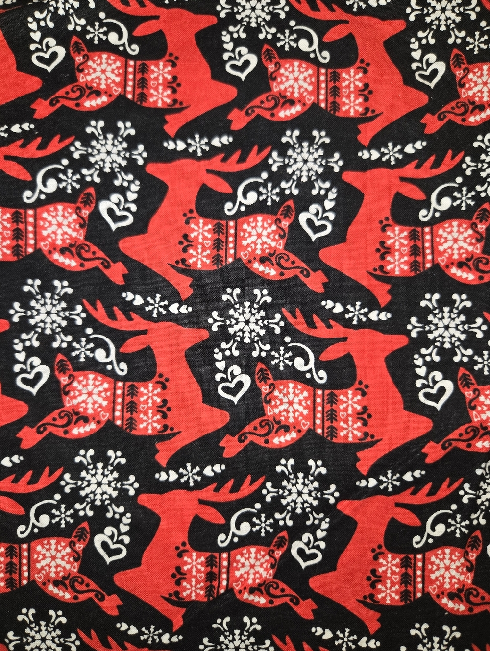 Red Reindeer Holiday Fabric Print- 1 Yard